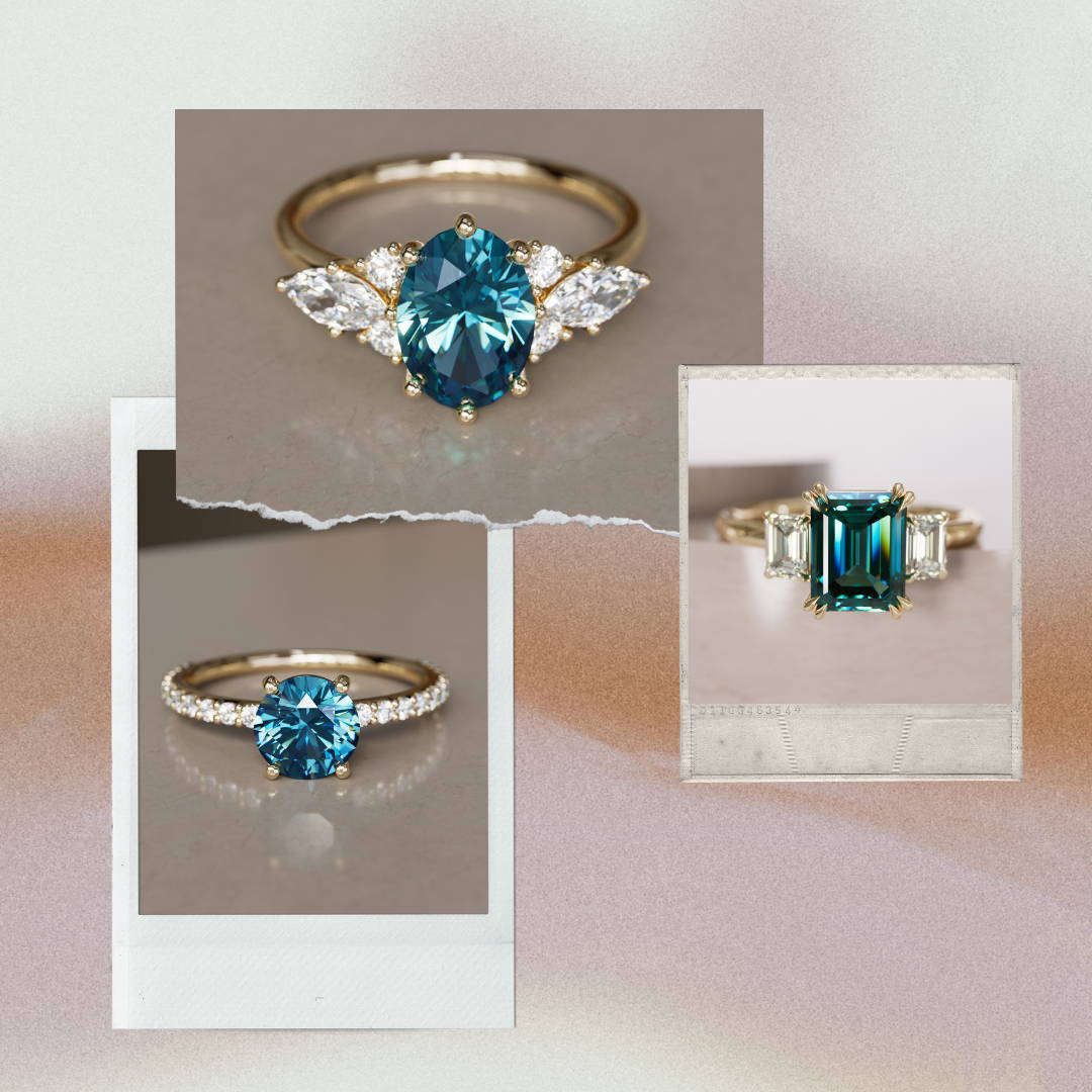Cushion Cut Teal Sapphire and Diamond Engagement Ring 