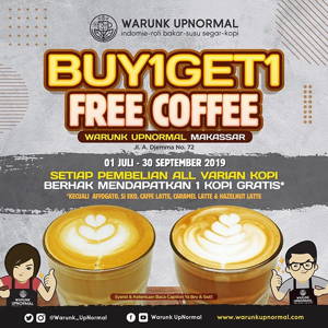 Warunk Upnormal Makassar: Promo BUY 1 GET 1 FREE Coffee sampai 09/30/2019