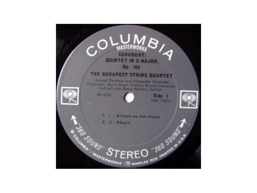 Columbia 2-EYE / BUDAPEST QT-HEIFETZ, - Schubert String Quintet in C, MINT!