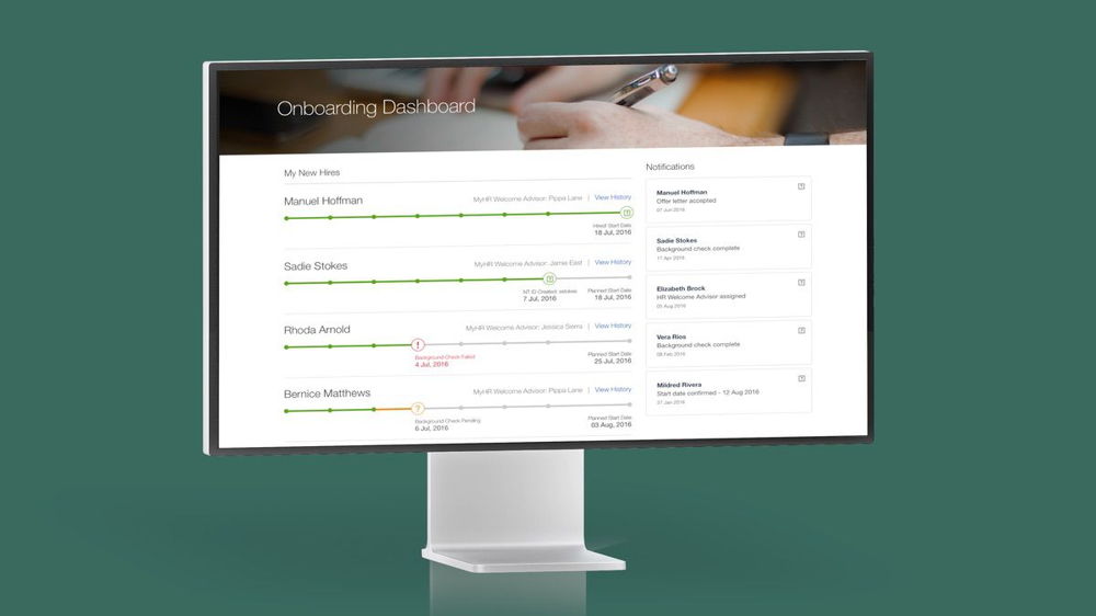 Onboading Dashboard showing status of the hiring process