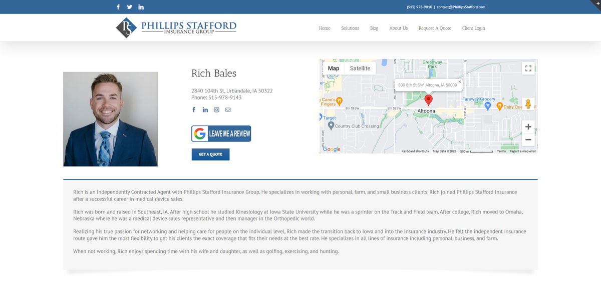 Screenshot of Rich Bales - Phillips Stafford Insurance Group, from the insurance agent websites collection.