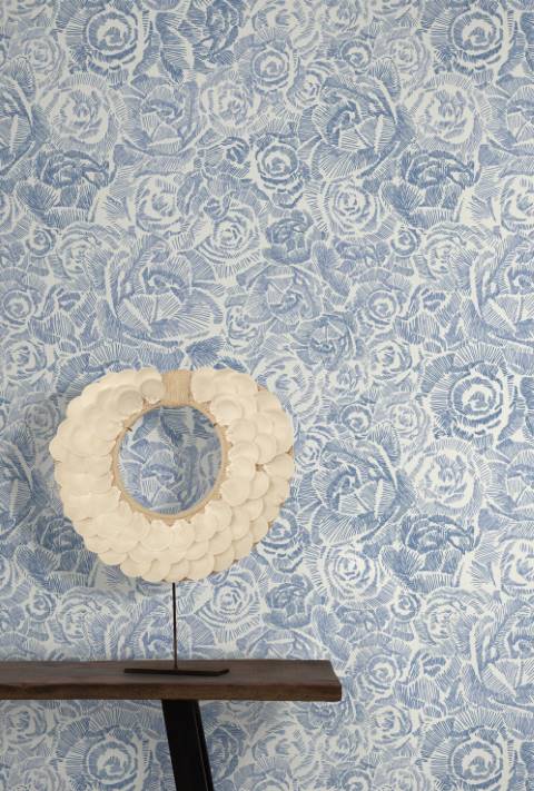 Blue & White Romantic Floral Rose Wallpaper hero image