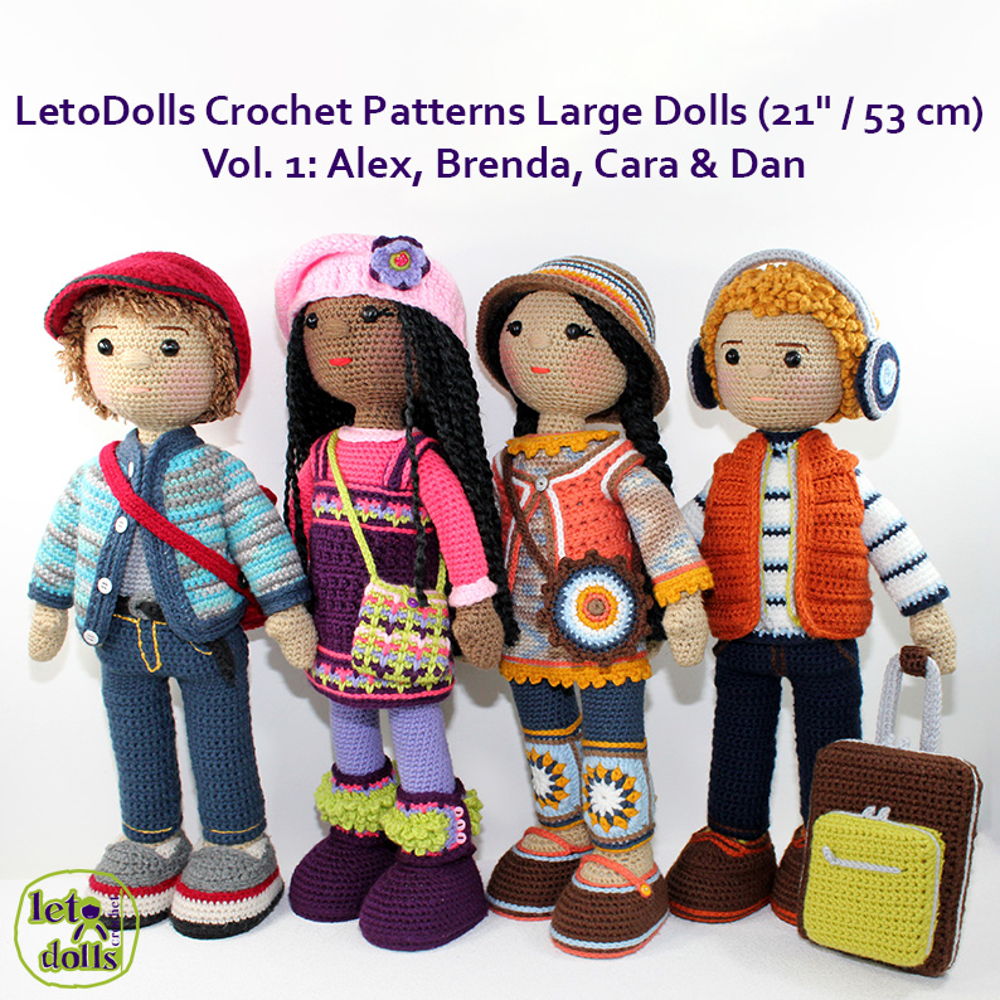 LetoDolls Crochet Patterns Large Dolls (21" / 53 cm) Vol. 1: Alex, Brenda, Cara & Dan