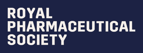 White bold text reading Royal Pharmaceutical Society on a dark blue background.