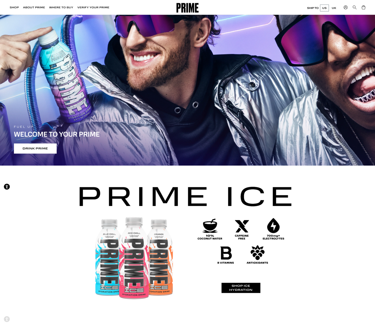 Screenshot of Prime Hydration, from the celebrity websites collection.