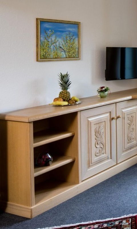 Wohnzimmer in einer Ferienwohnung mit Bergblick im Allgäu