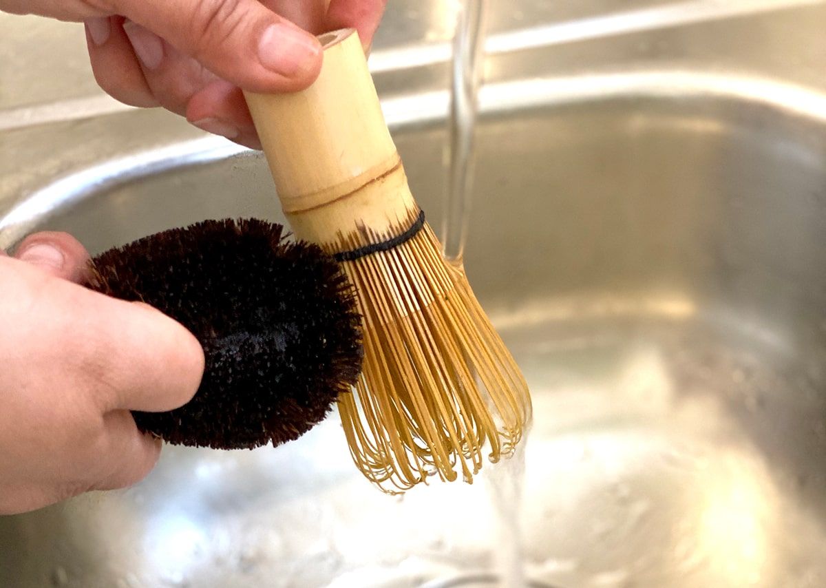 How to wash a bamboo matcha whisk chasen under warm water