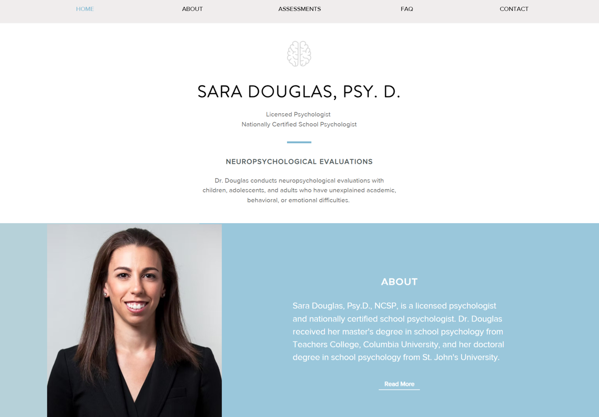 Screenshot of Dr. Sara Douglas, from the wix personal websites collection.