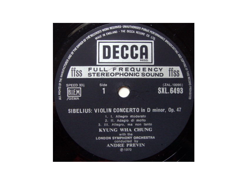 DECCA SXL-NB-ED4 / CHUNG-PREVIN, - Tchaikovsky-Sibelius Violin Concertos, NM-!
