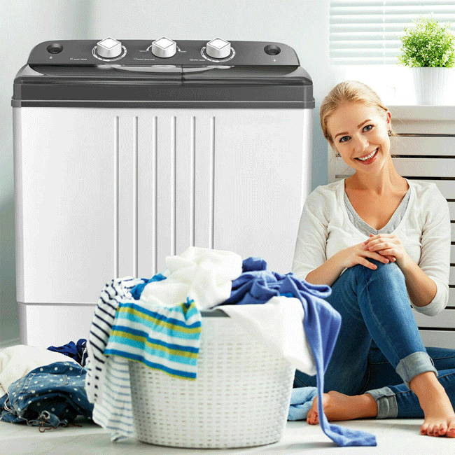 Electric Portable 2 in 1 Twin Tub Mini Laundry Washer and Spin Dryer Combo Washing Machine with Drain Hose for Apartments