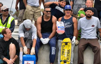 Volunteers remove graffiti from skate park using Worlds Best Graffiti Remover