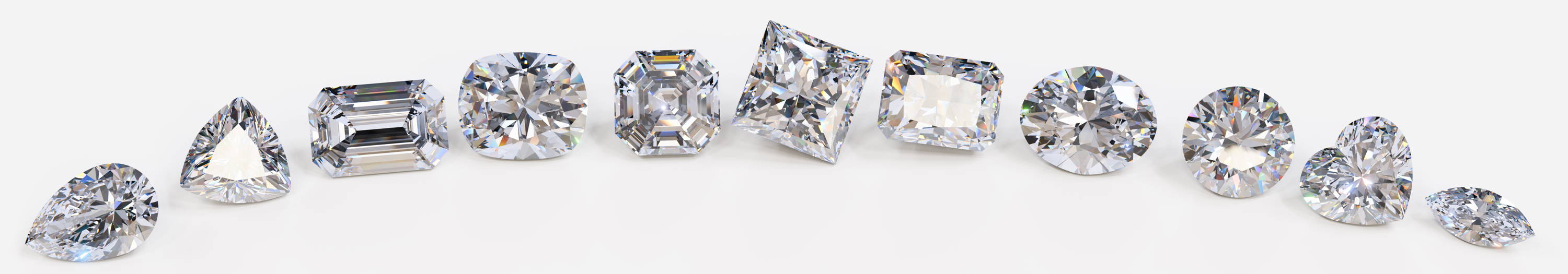 Diamonds of various shapes laid out.