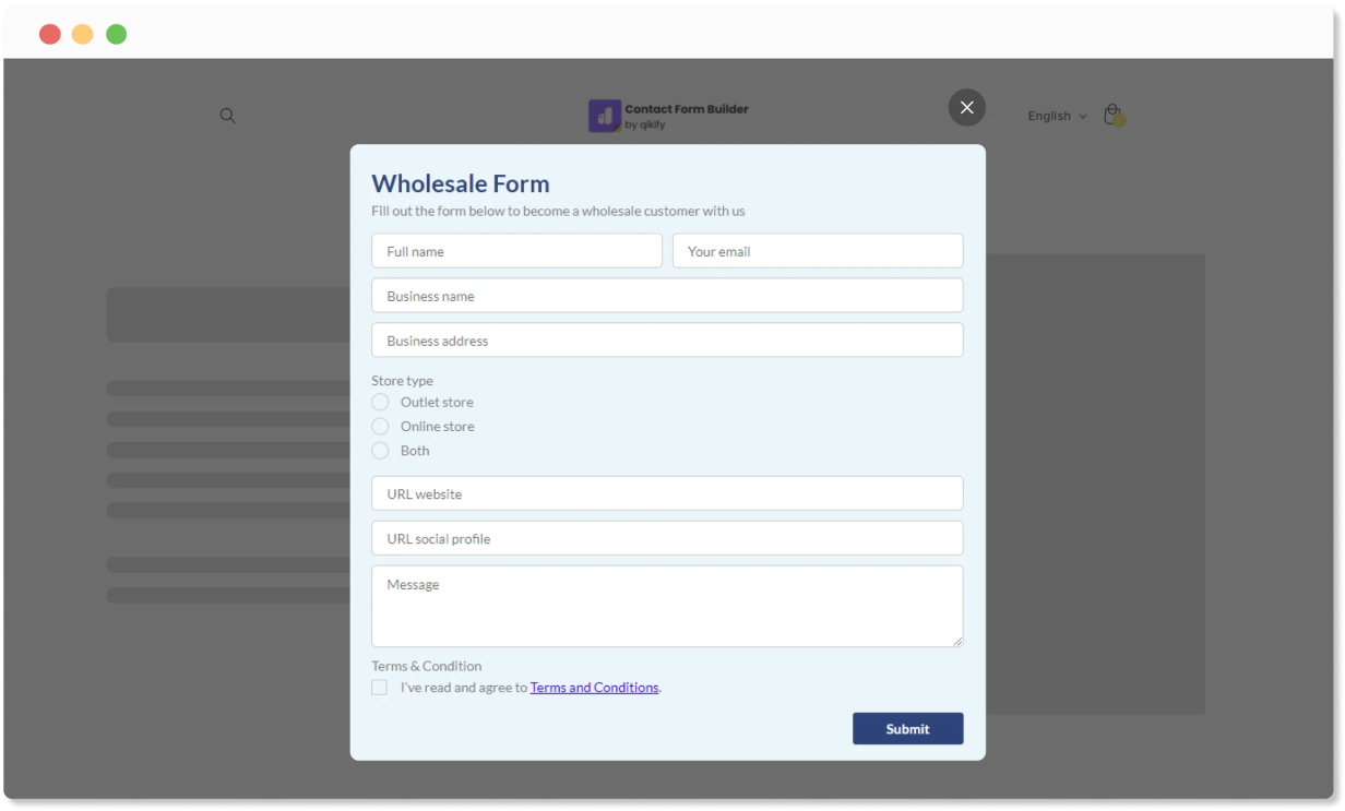 Shopify wholesale form