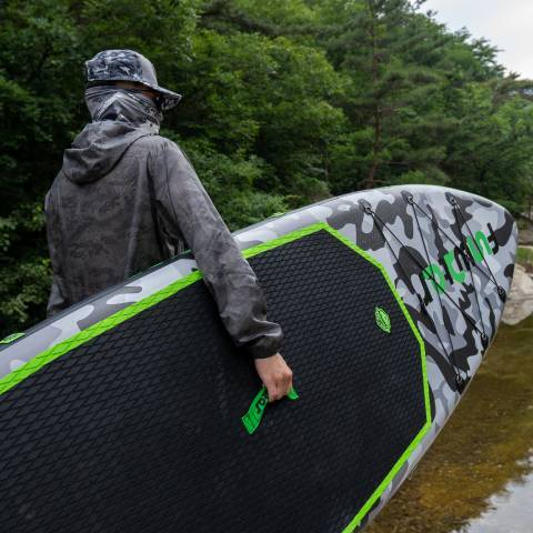 Boy lifts beginner SUP easily in Alberta lake