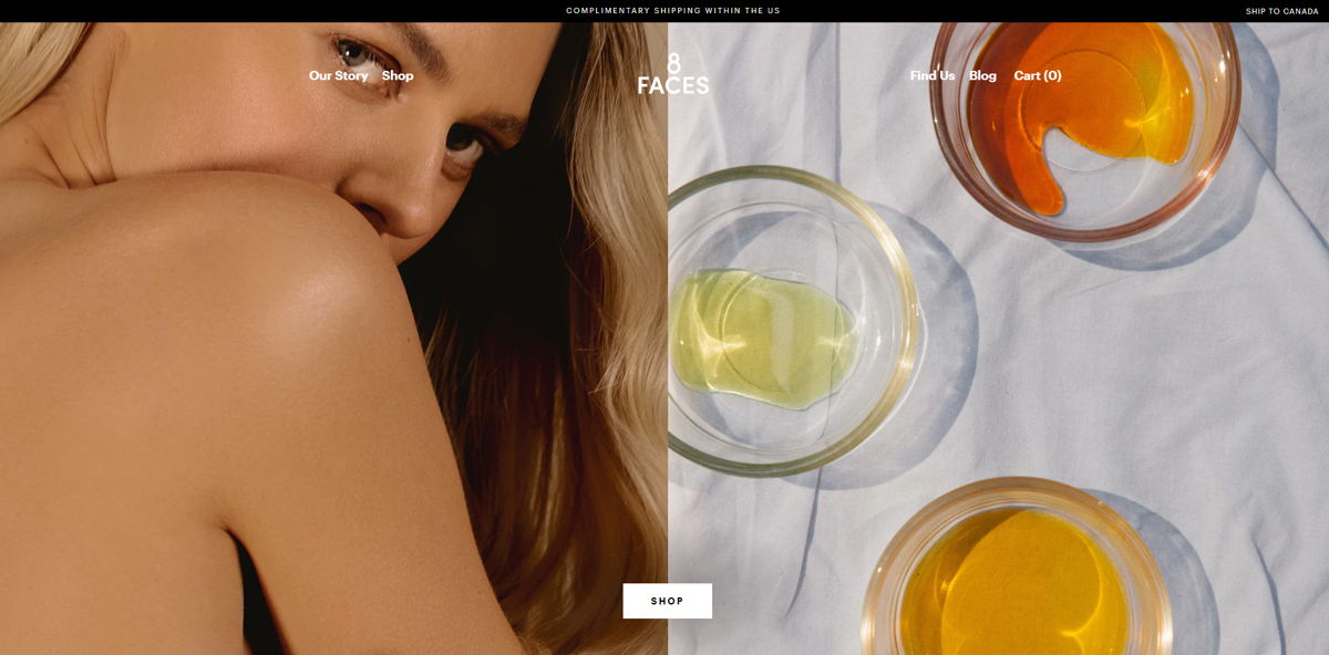 Screenshot of 8 Faces Beauty, from the shopify beauty stores collection.