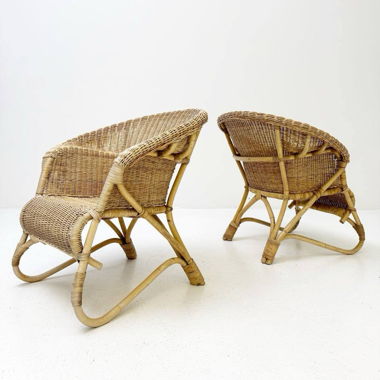 2 Italianische Sessel aus Rattan & Bambus