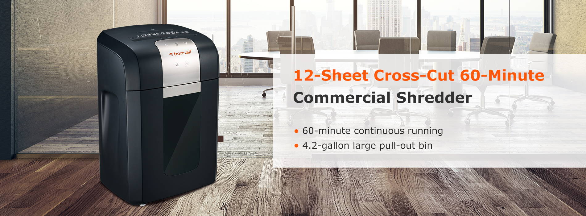 12-Sheet Cross-Cut 60-Minute Commercial Shredder 60-minute continuous running 4.2-gallon large pull-out bin