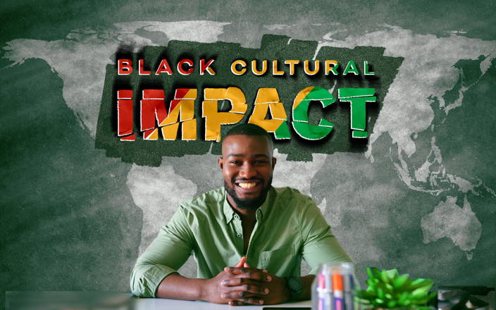 Man sitting in front of a blackboard with a map for Confetti's Black Cultural Impact Class