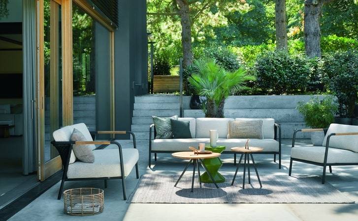 Applebee Elle Belt Seating Aluminum Outdoor Furniture with Teak Accents