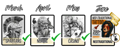 Image showing Lifetime Designs Included with upcoming monthly themes. Featured designs include Spartans for July, Jokers for August, Blackwork for September, and Roses for October (Coming Soon). A preview of the future designs available in the bundle.