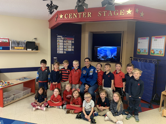 Astronaut Nicole Stott with the Private Kindergarten students