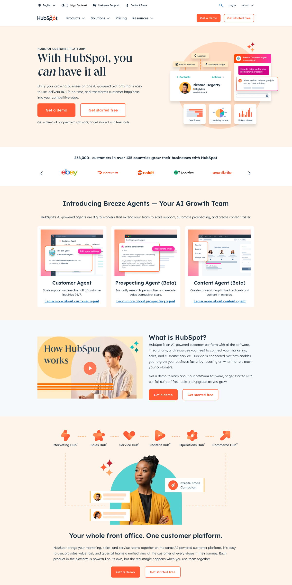 Screenshot of HubSpot, from the homepage examples collection.