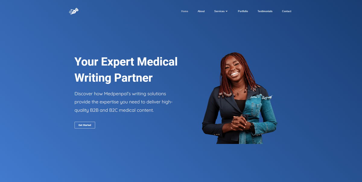 Screenshot of MedPenPal, from the copywriting portfolios collection.