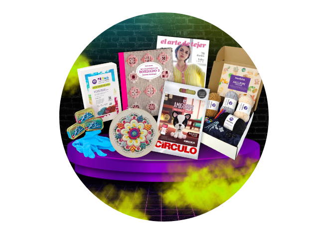 Kit de manualidades con libros de bordado, tejido, kit amigurumi Círculo, bastidor floral y guantes.