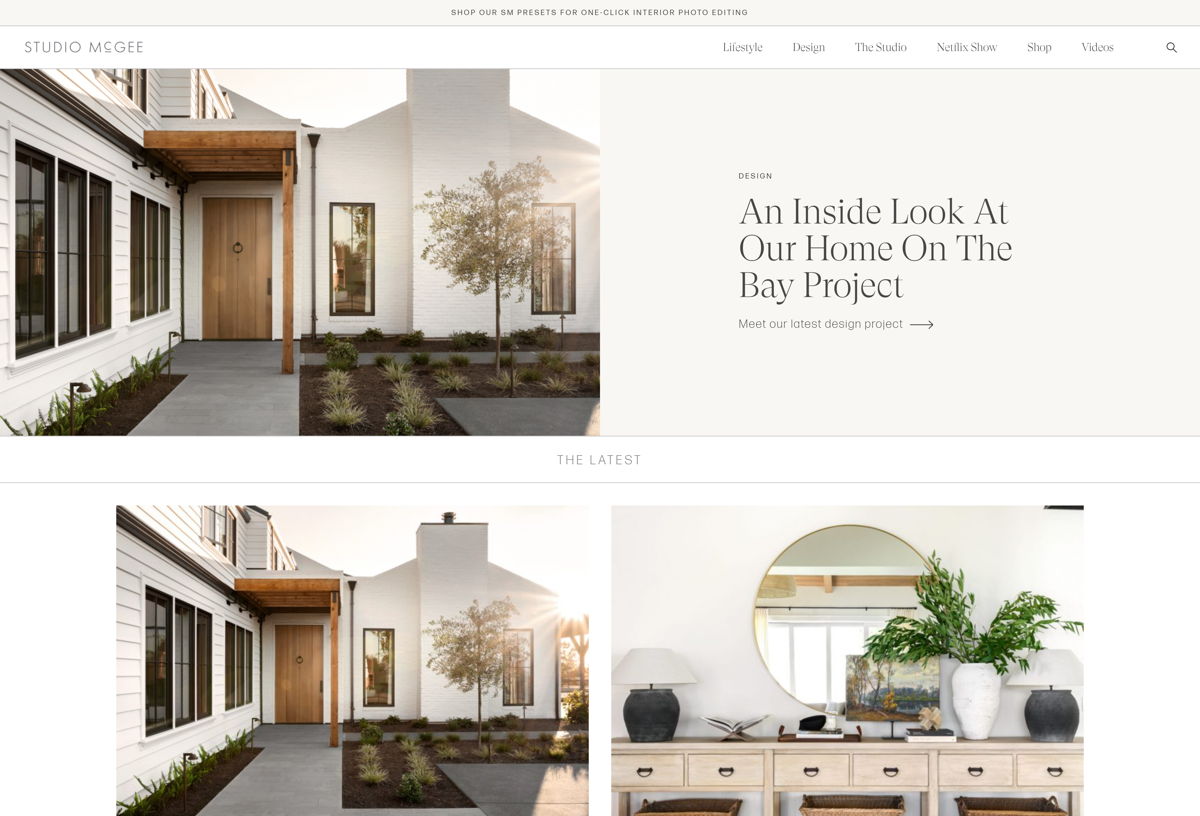 Screenshot of Studio McGee, from the squarespace websites  collection.