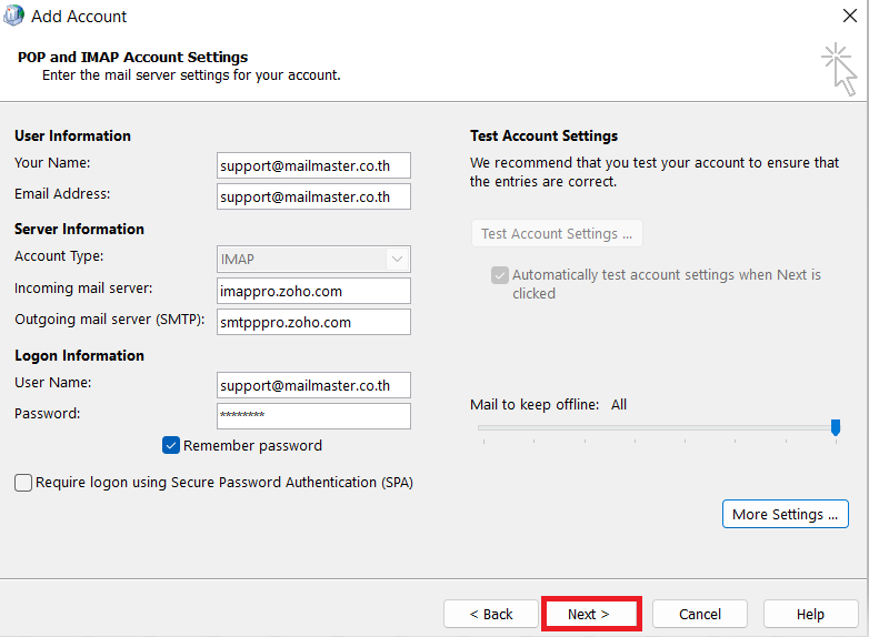 PC Microsoft Outlook IMAP