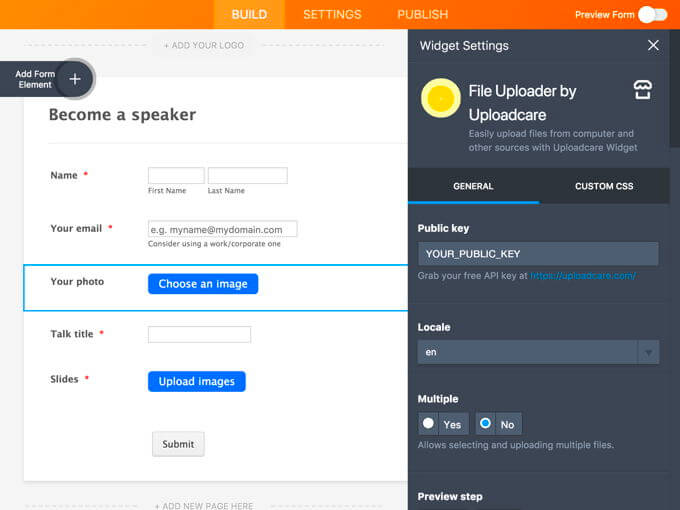 Modifying Uploadcare File Uploader Settings in Jotform