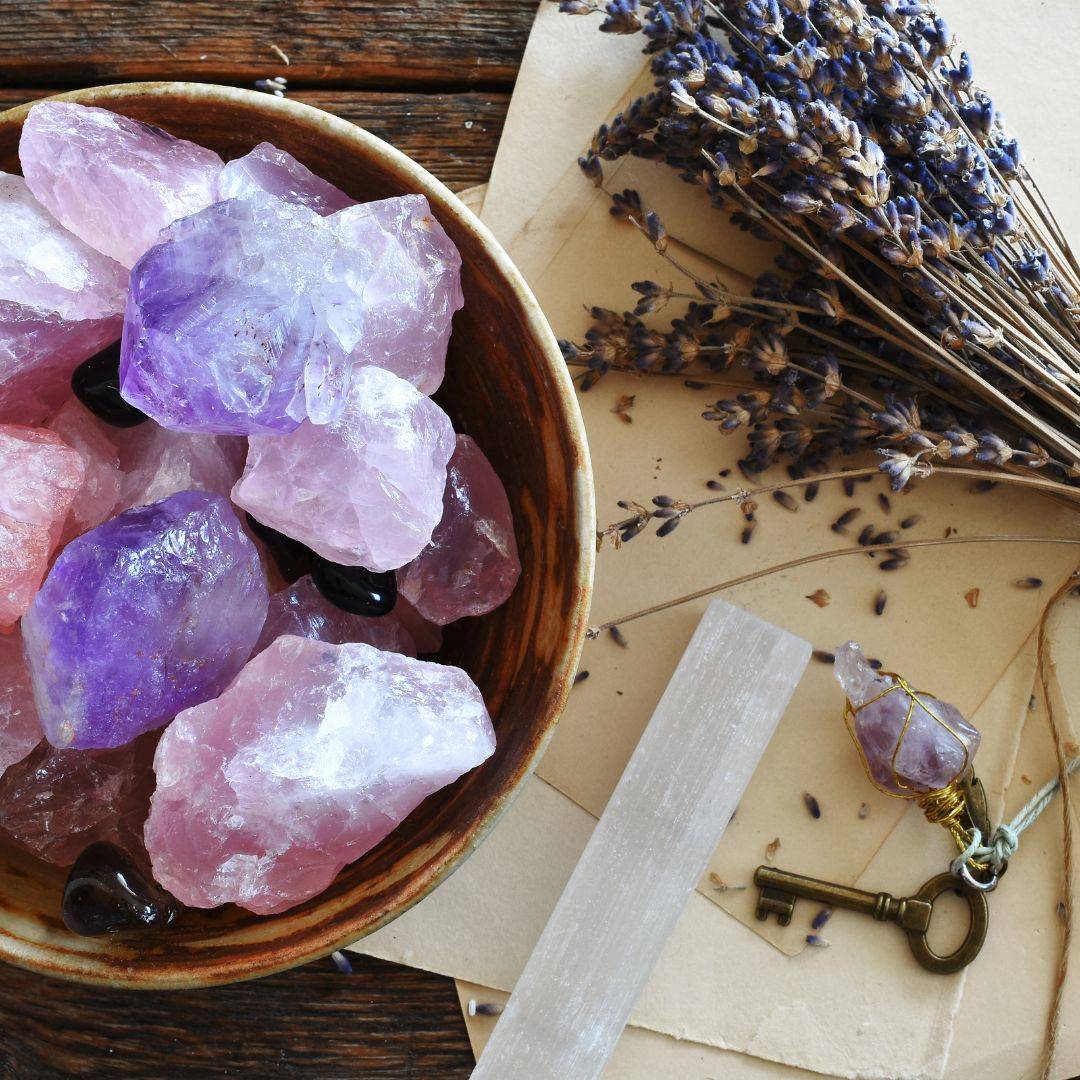 Rose quartz & Amethyst Crystals