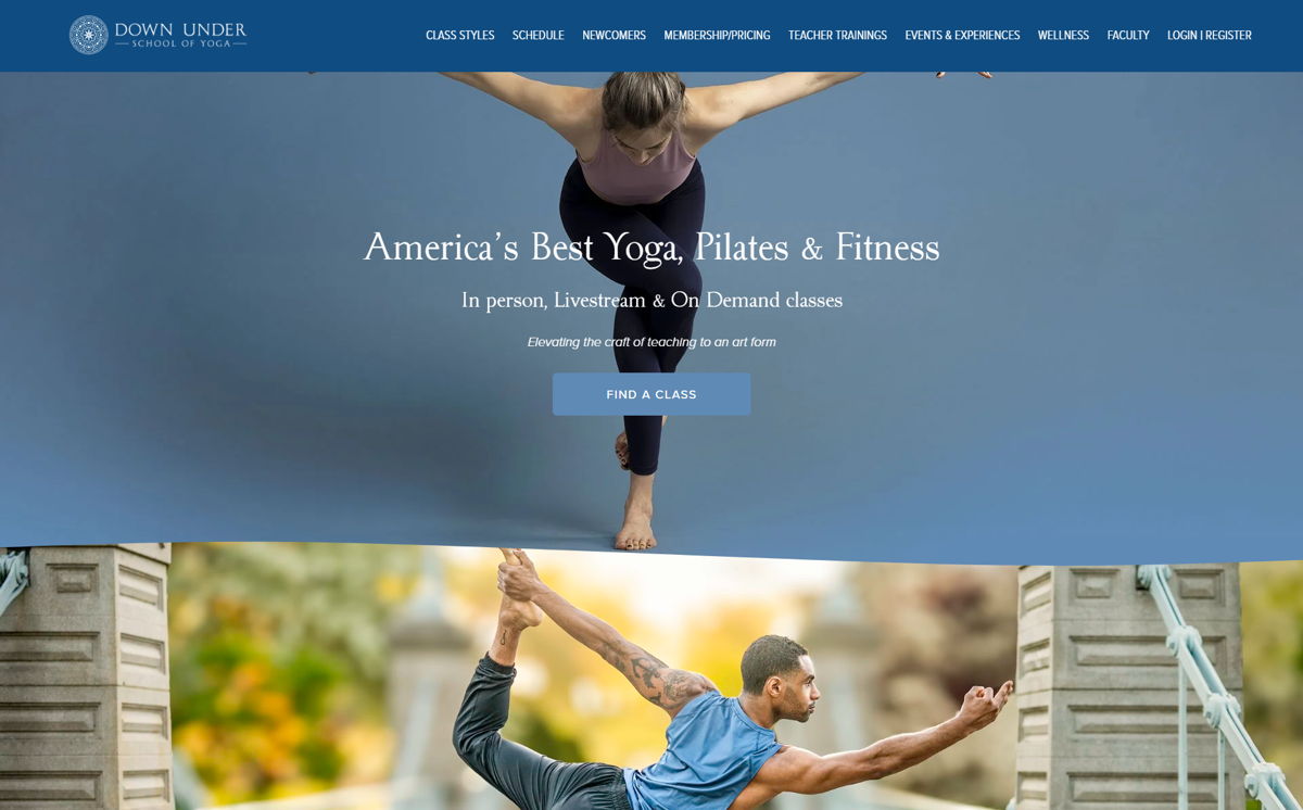 Screenshot of Down Under Yoga, from the squarespace yoga websites collection.