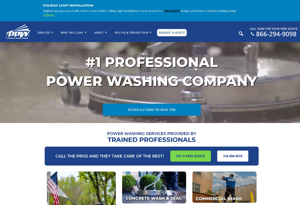 Screenshot of Perfect Power Wash, from the blue websites collection.