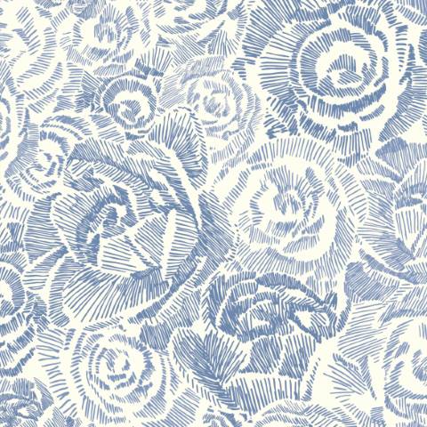 Blue & White Romantic Floral Rose Wallpaper pattern