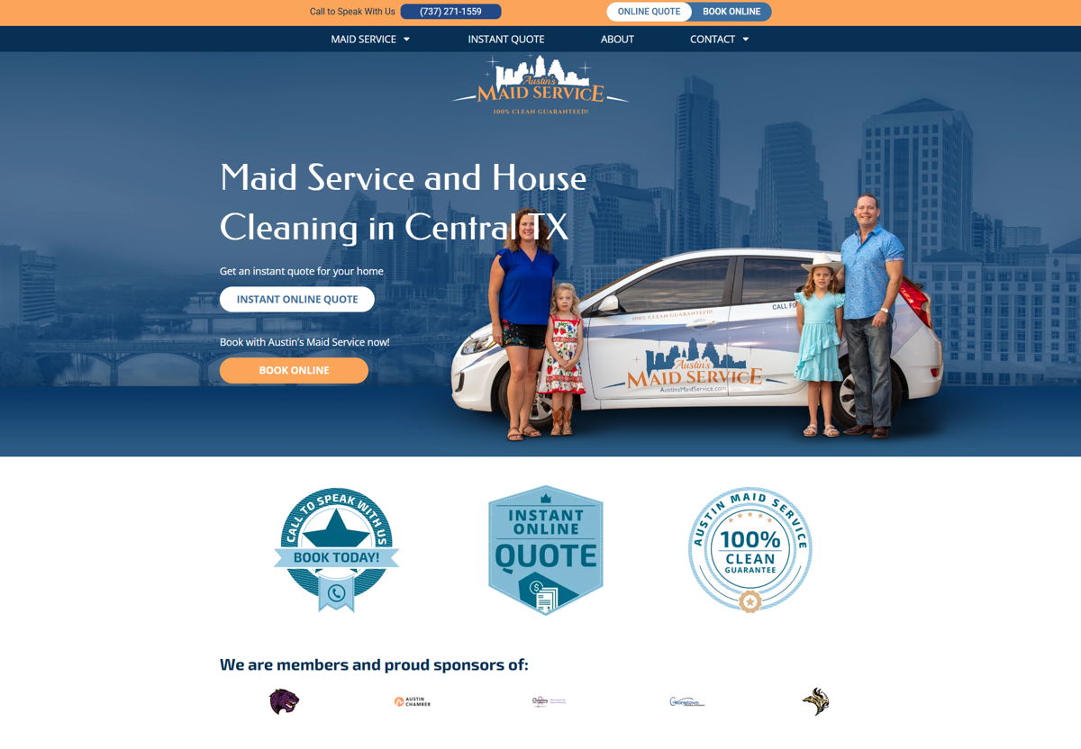 Screenshot of Austin’s Maid Service, from the wordpress websites collection.