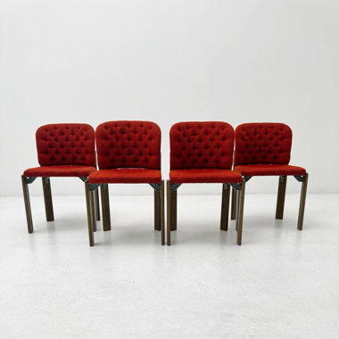 4 Rote gepolsterte Mid-Century Stühle von Dietiker