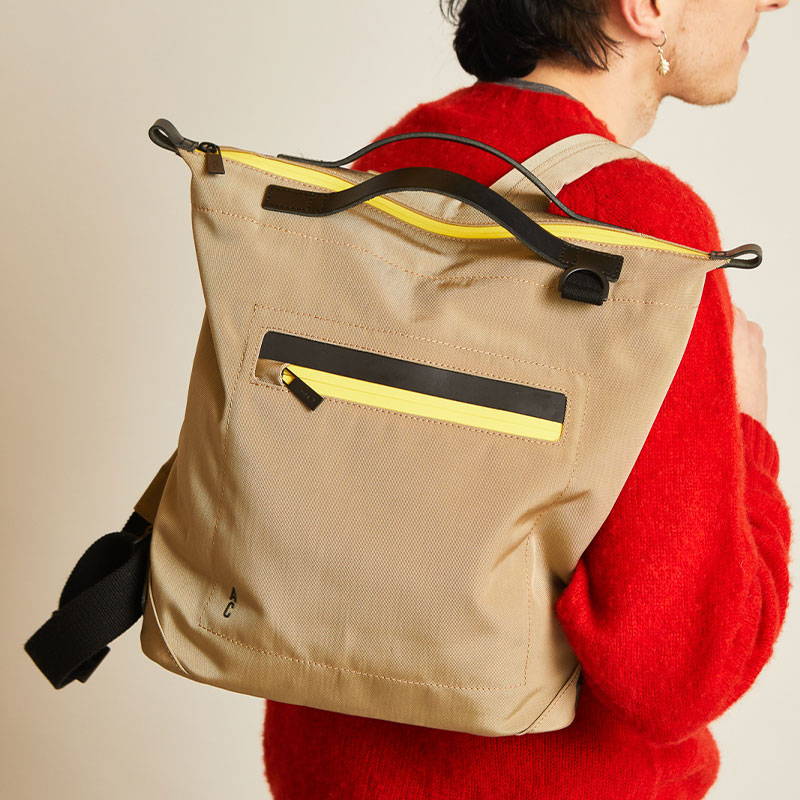 Ally Capellino AW22 Campaign Hoy Travel Cycle Recycled Backpack in Sand