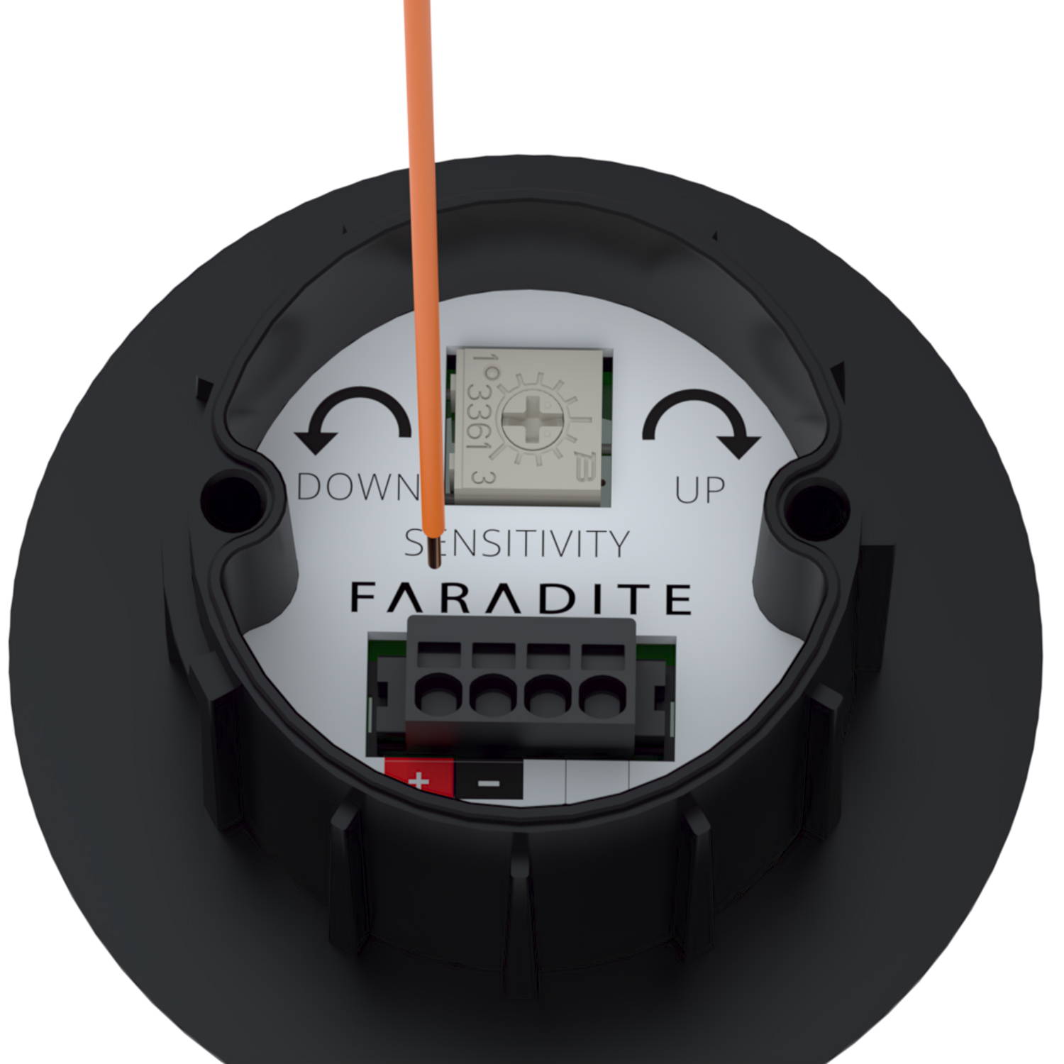 Black Faradite IP67 Motion Sensor 360 dry contact push fit terminals