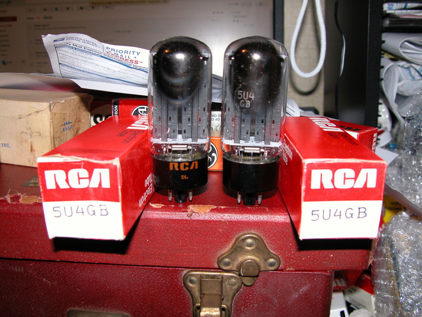 2 NEW IN THE BOX PREMIUM RCA BLACK PLATE 5U4GB RECTIFIER TUBES