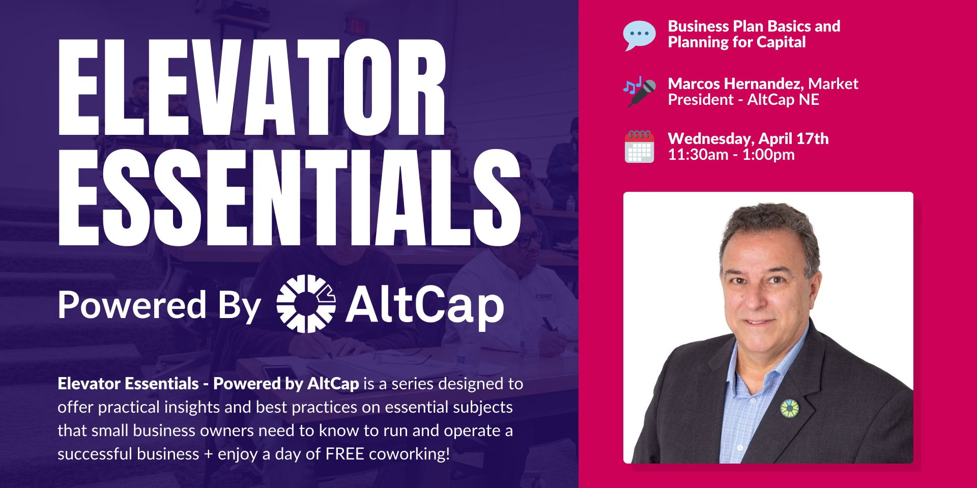 Elevator Essentials | Powered by AltCap: Business Plan Basics and Planning for Capital promotional image