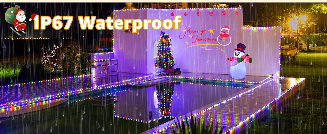 Features of Ollny's 800 leds clear cable cool white string lights - desktop size