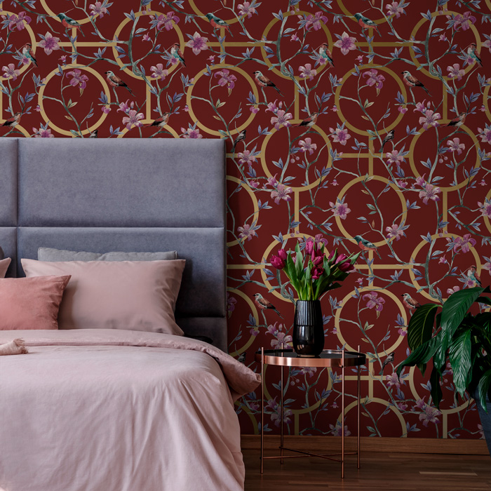 red & gold luxury floral geometric wallpaper hero image