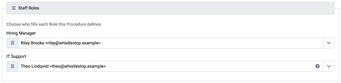 Staff Roles section of the Assign Procedure dialog