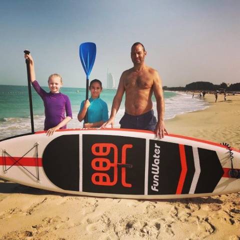 The kids share their Funwater good quality stand up paddle board Canada