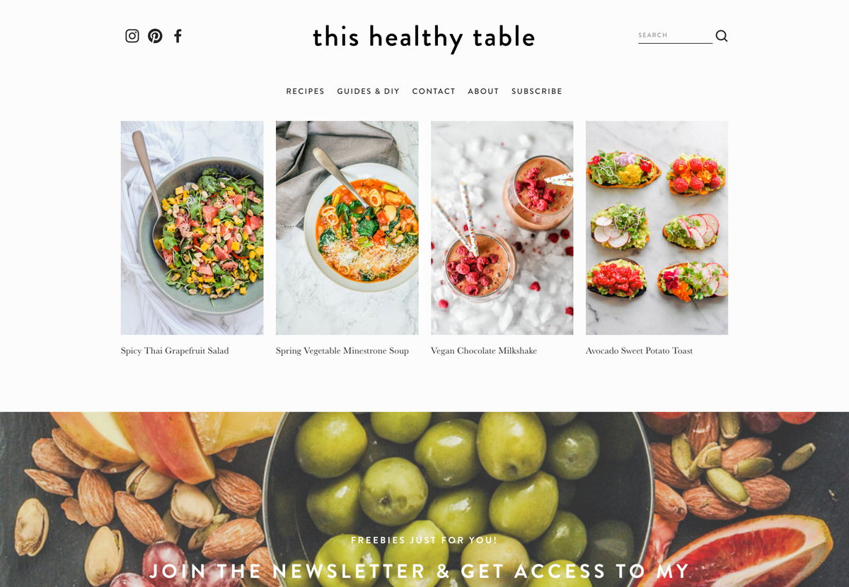 Screenshot of This Healthy Table, from the food websites collection.