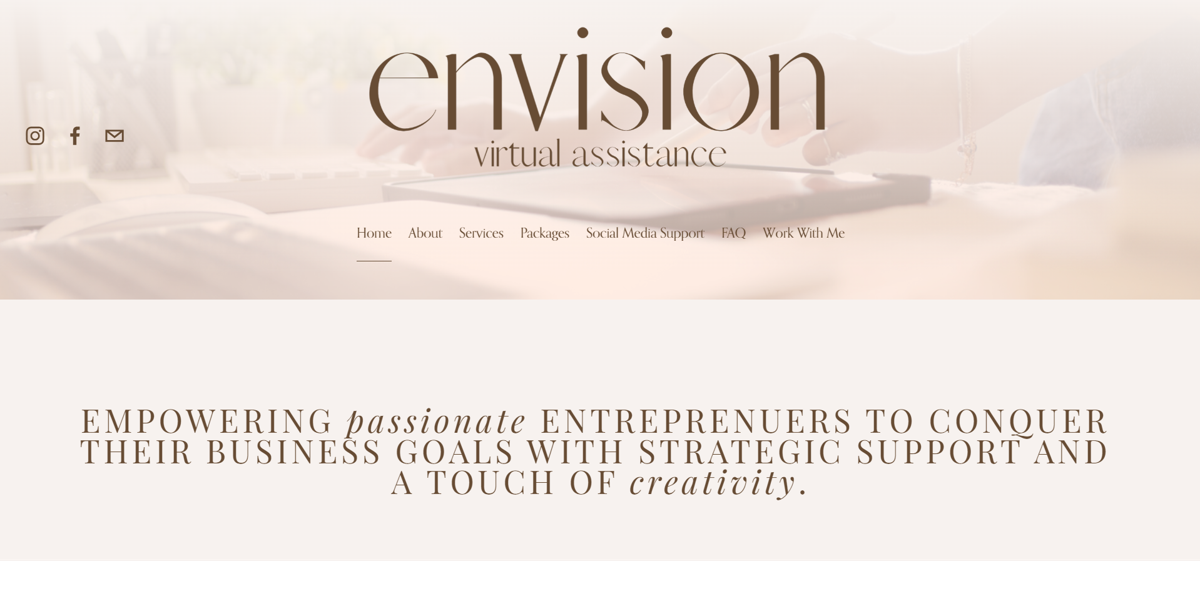 Screenshot of Envision Virtual Assistance, from the virtual assistant websites collection.