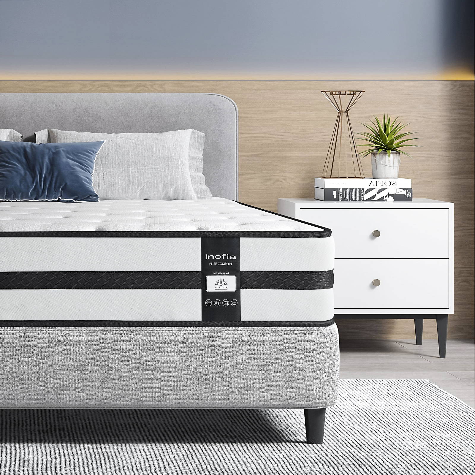 Inofia 10 Inch Hybrid Mattress Medium Firm with Zone Support Memory Foam & Cooler Knitted Fabric | The Original Collection
