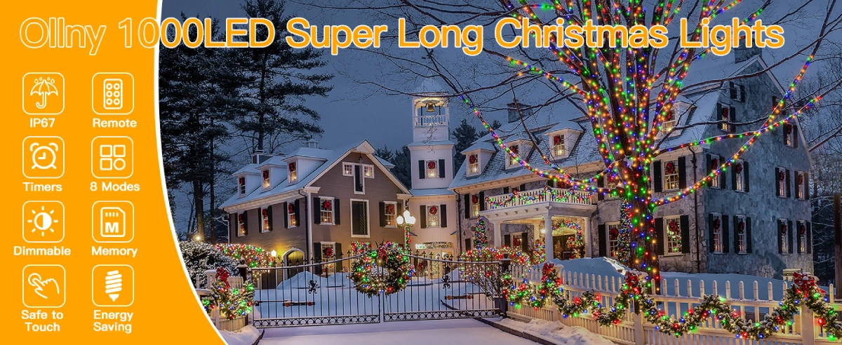 Features of Ollny's 1000 leds multicolor Christmas lights