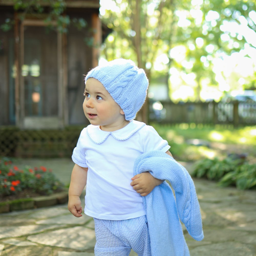 Set van blauwe muts en deken voor kleine jongen - Charmant en gemakkelijk te breien babycadeau